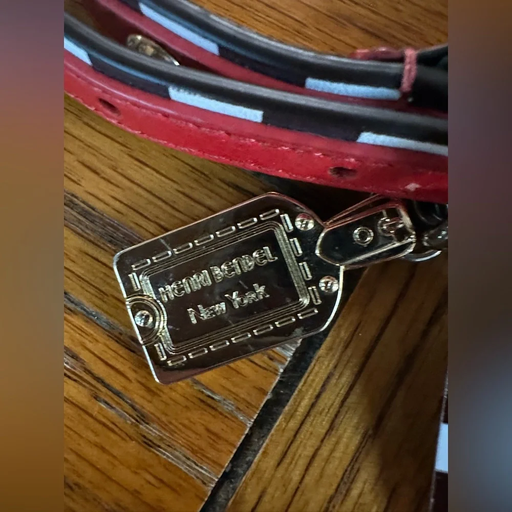 Vintage NWT Henri Bendel Centennial Stripe Safianno Leather Pet Collar Leash Set